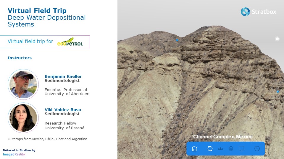 Virtual field trip banner. Deep water depositional systems by Ben Kneller and Vicki Valdez