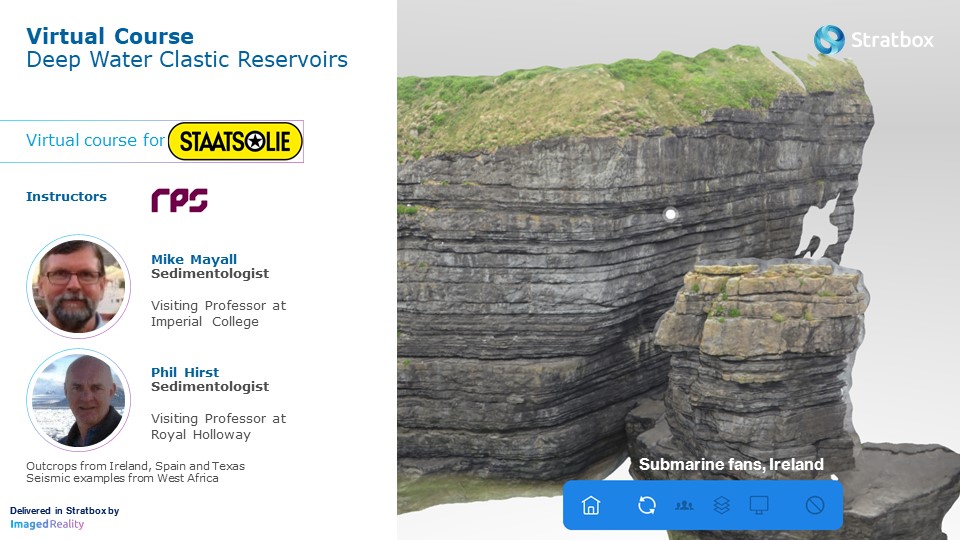 Virtual field trip banner. Deep water clastic reservoirs by Mike Mayall and Phil Hirst
